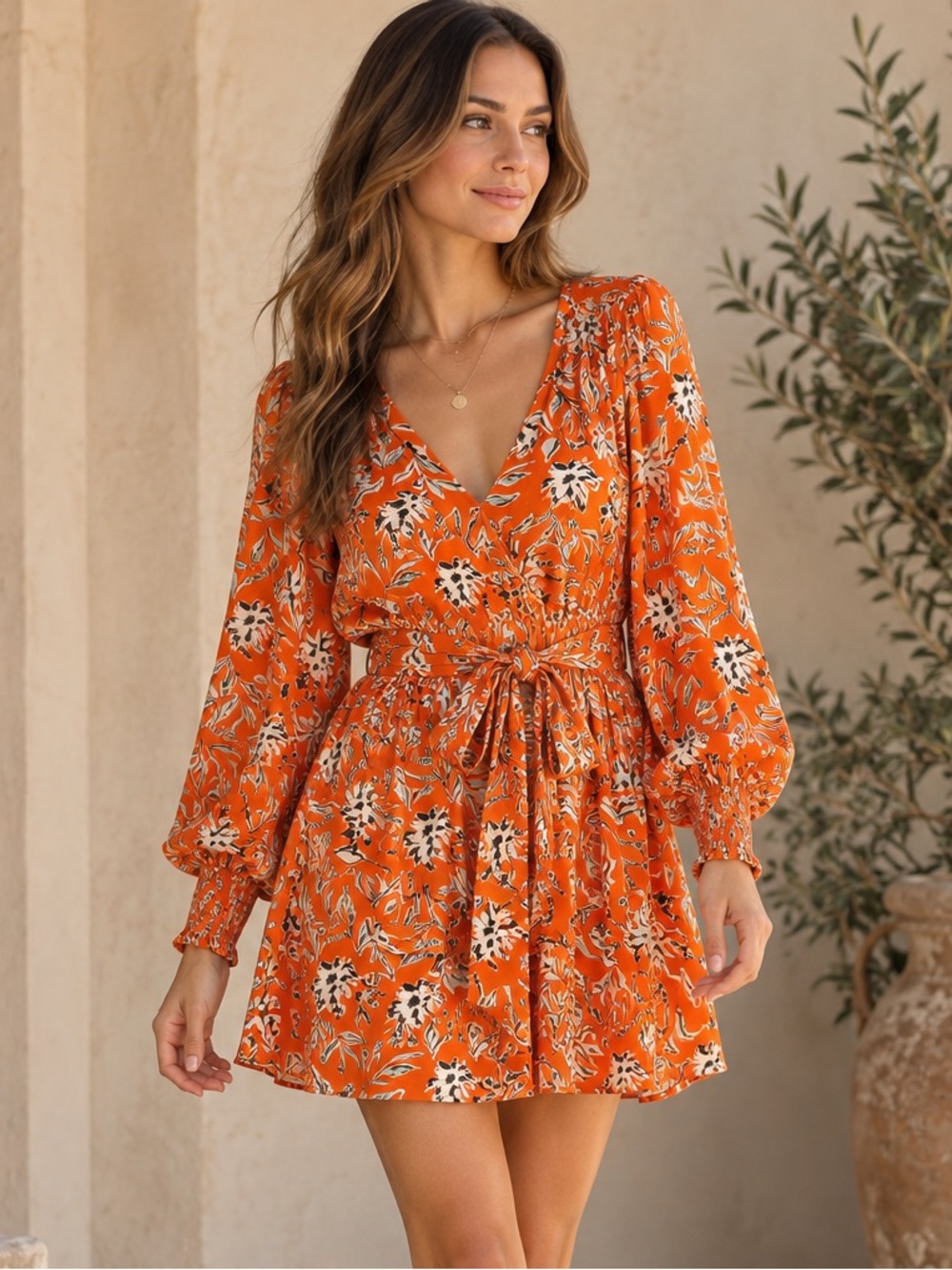 Alice + Olivia Orange Floral Mini Dress Size 8 Tie Waist